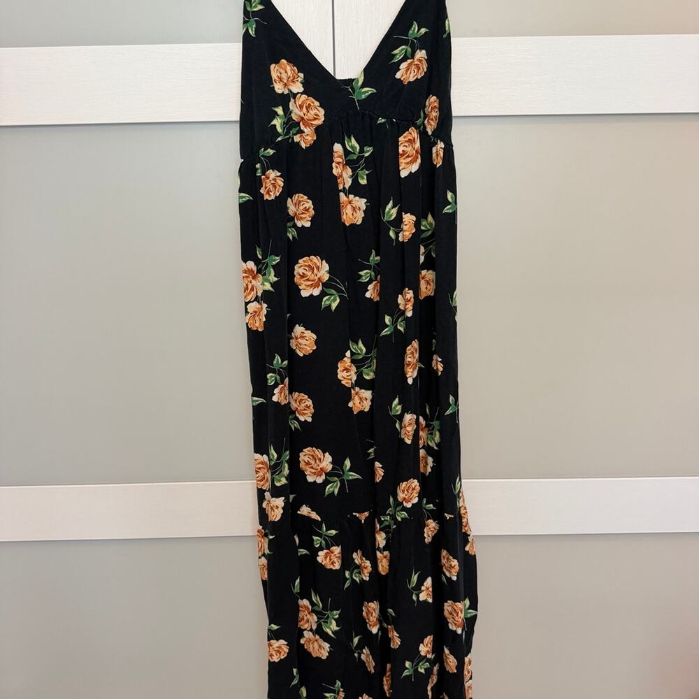 Old Navy Womens Small Black Floral Rose Maxi Dress Spaghetti Strap V Neck S